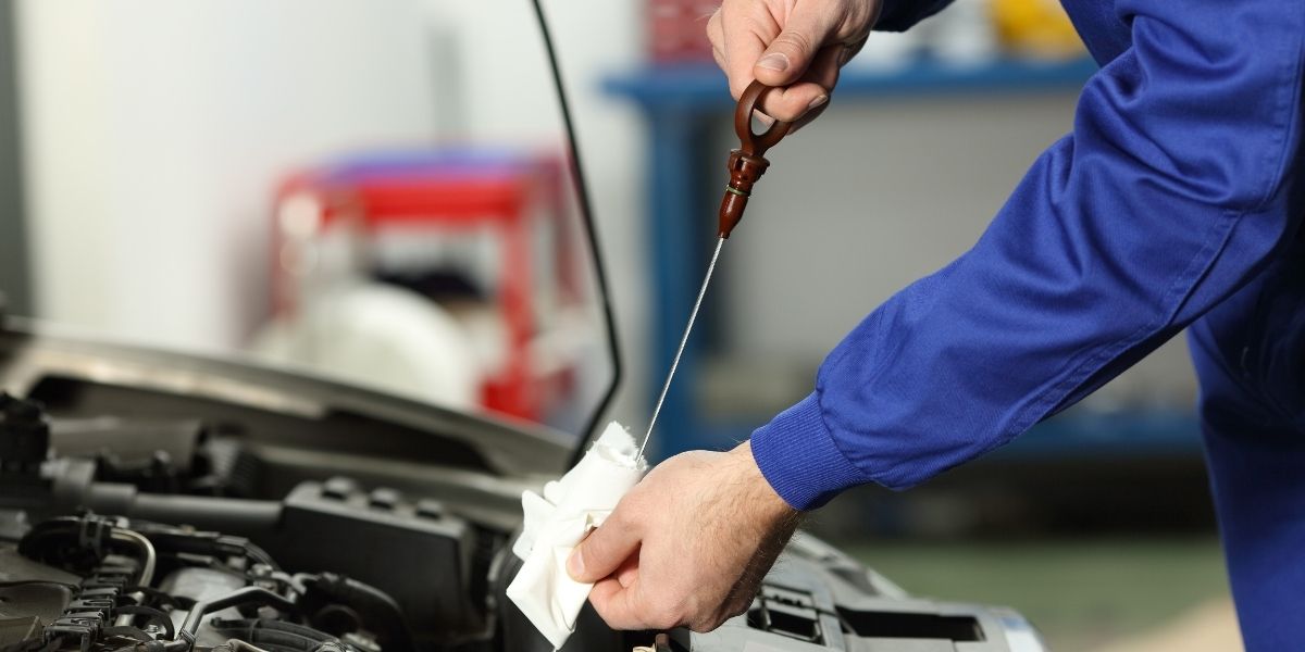 car mechanic checking car oil